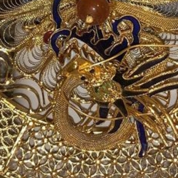 Dragon Filigree Cloisonne 3D Asian Decor Gold w Color ! - Picture 5 of 16